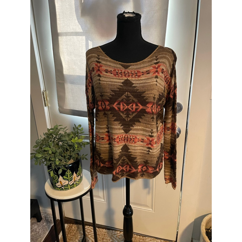 Denim & Supply Ralph Lauren Southwest Aztec Knit Sweater Brown Coral XS S